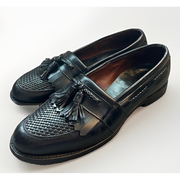 Allen‎ Edmonds Cody Black Leather Tassel Loafers Mens Size 8.5 Benched Welt - Picture 1 of 9